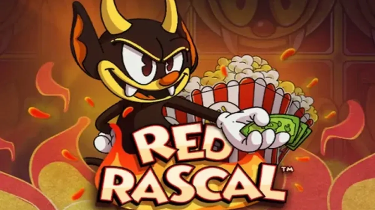 Red Rascal slot game interface featuring the main character and amusement park theme
