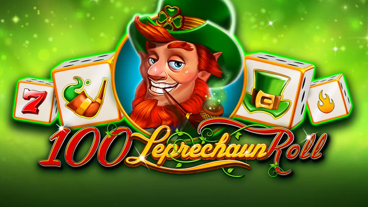 Isang masiglang visual ng 100 Leprechaun Roll slot game na may temang Irish.