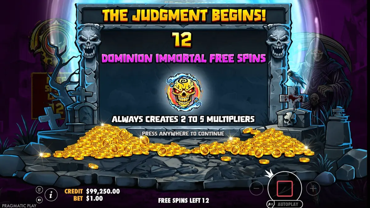 Isang madilim at gothic na graveyard setting sa Death Dominion slot.